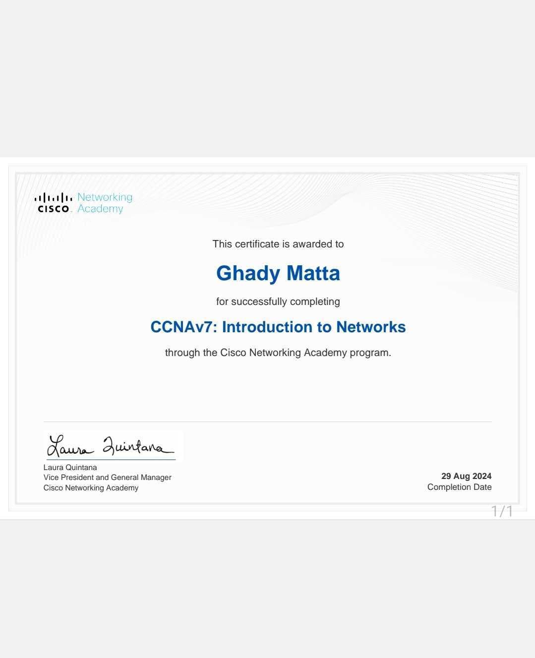 Cisco Networking Academy — CCNAv7: Introduction to Networks — Ghady Matta
