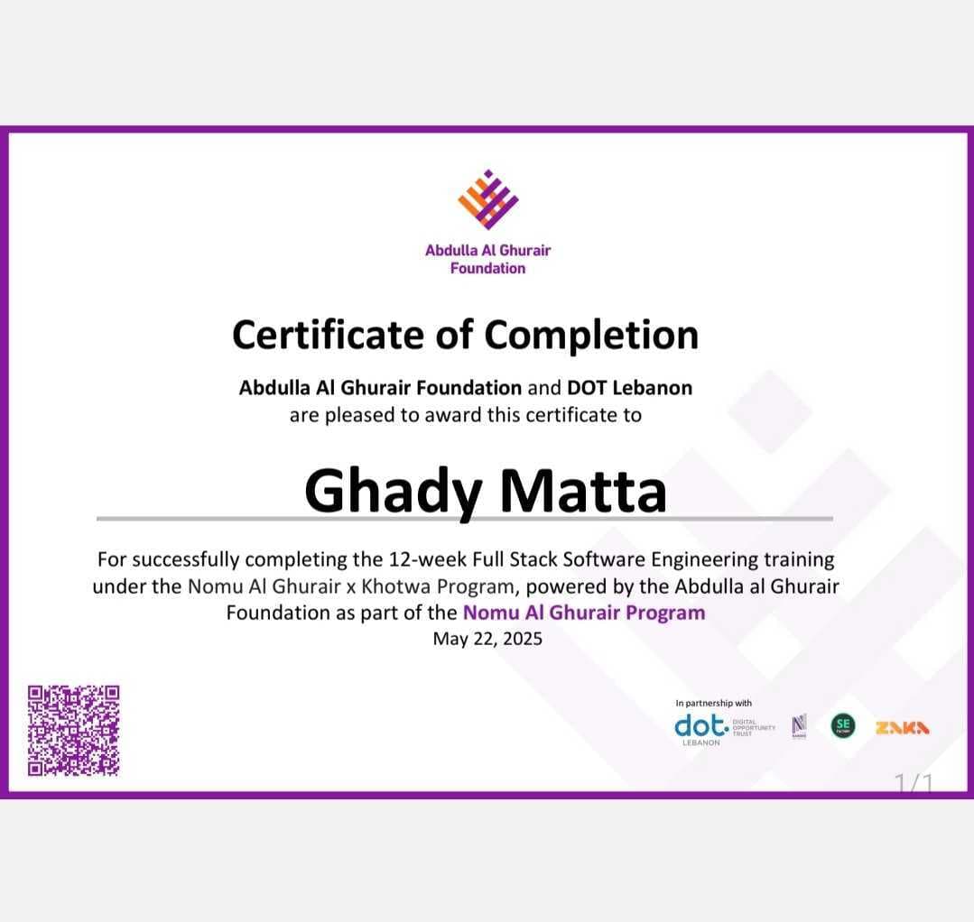 AGF x DOT Lebanon — Certificate of Completion — Ghady Matta — May 22, 2025